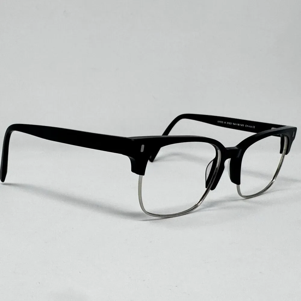 Warby Parker Ames W3103 Jet Black Matte Silver Eyeglass Frames Wide 54-18-145